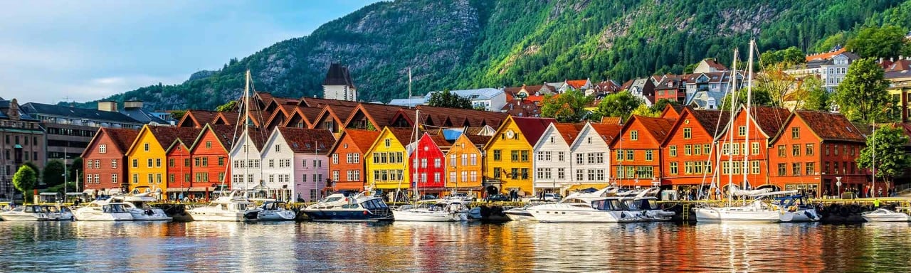 Casas típicas en Bergen, Noruega