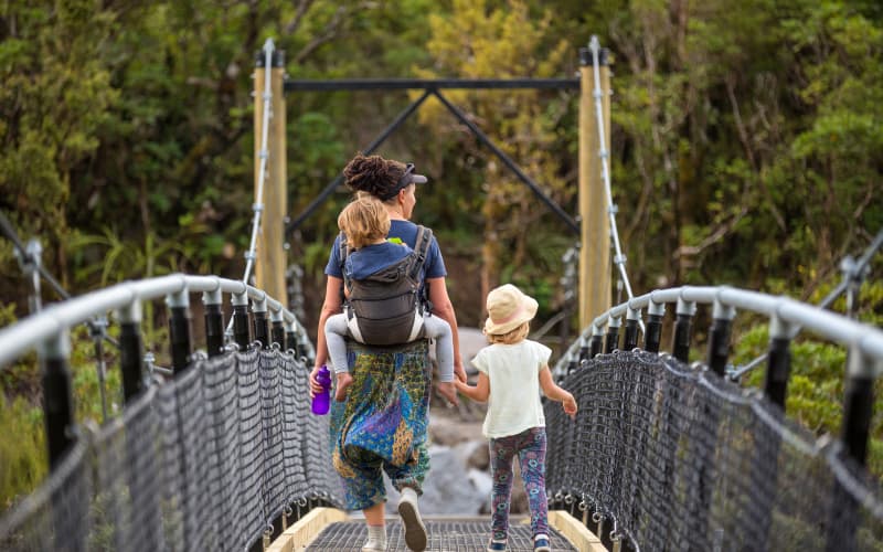 familia haciendo una excursión en la naturaleza por nueva zelanda